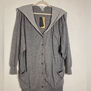 (14)David Benjamin Sport Women Cardigan SzL Charcoal White Striped Layering wear